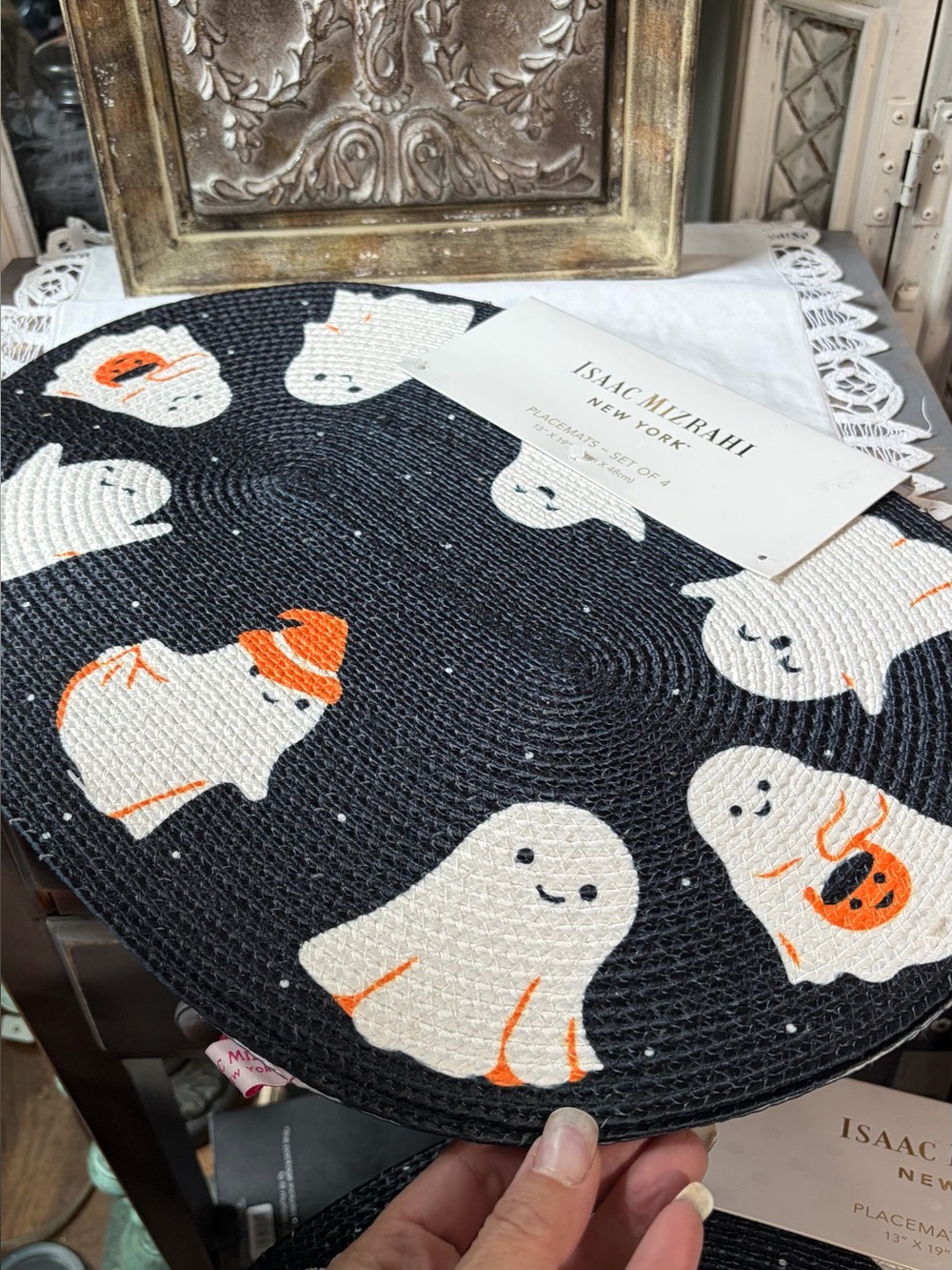 Isaac Mizrahi black white oval ghost  placemats set of 4 nwt